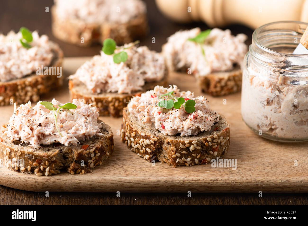 bruschetta with tuna pate, fish rillettes Stock Photo Alamy