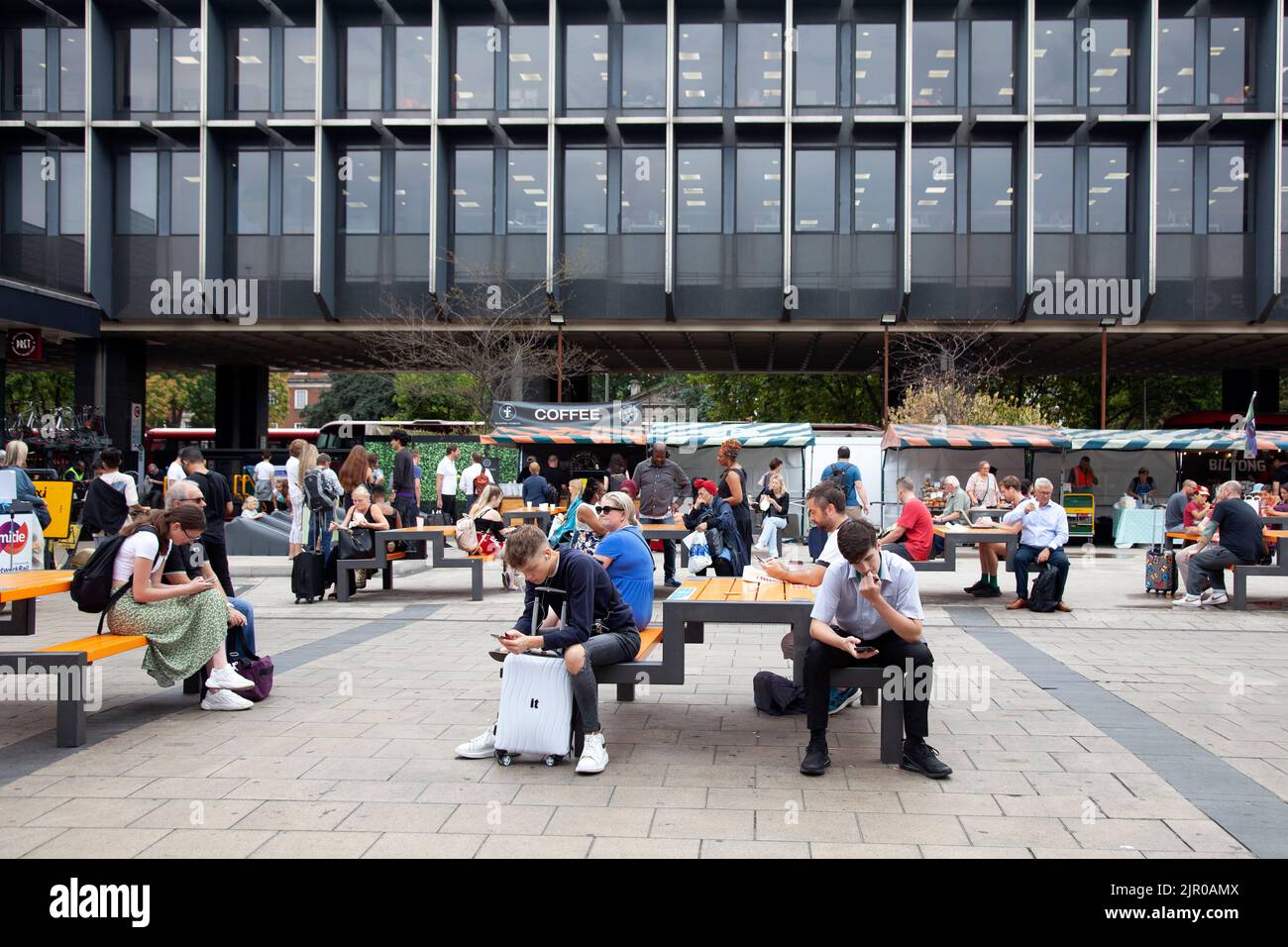 People waiting outside Euston Station, London, UK Stock Photo