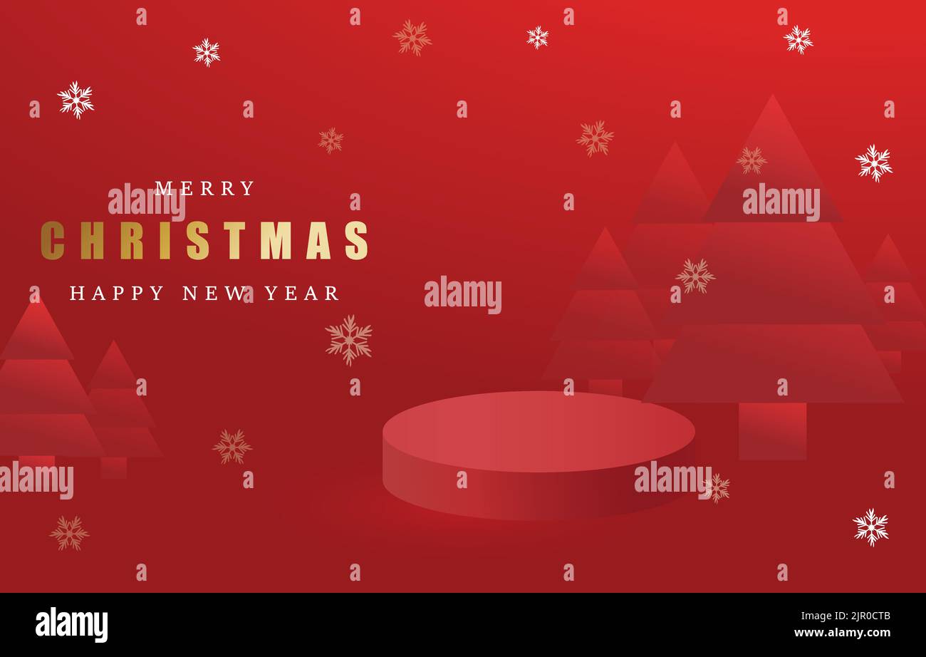 Merry Christmas banner with product podium in red background with paper ...