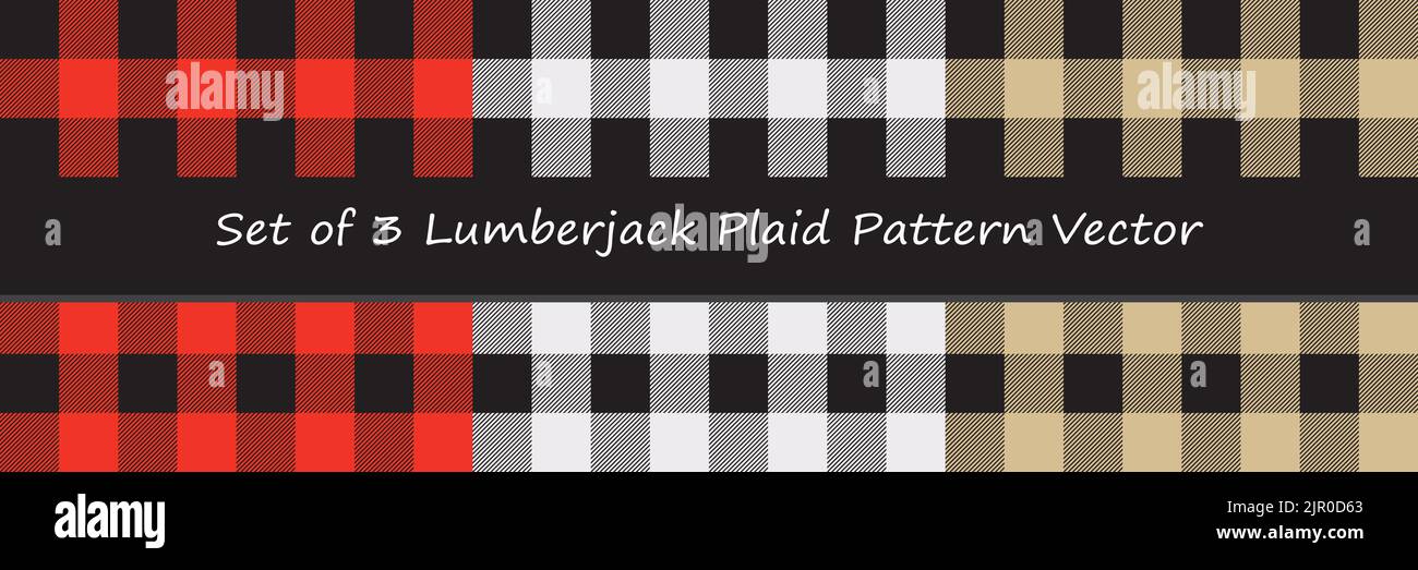 Set of 3 lumberjack plaid Seamless fabric texture background. Simple vintage textile design. collection includes 3 designs for fashion textiles, decor Stock Vector