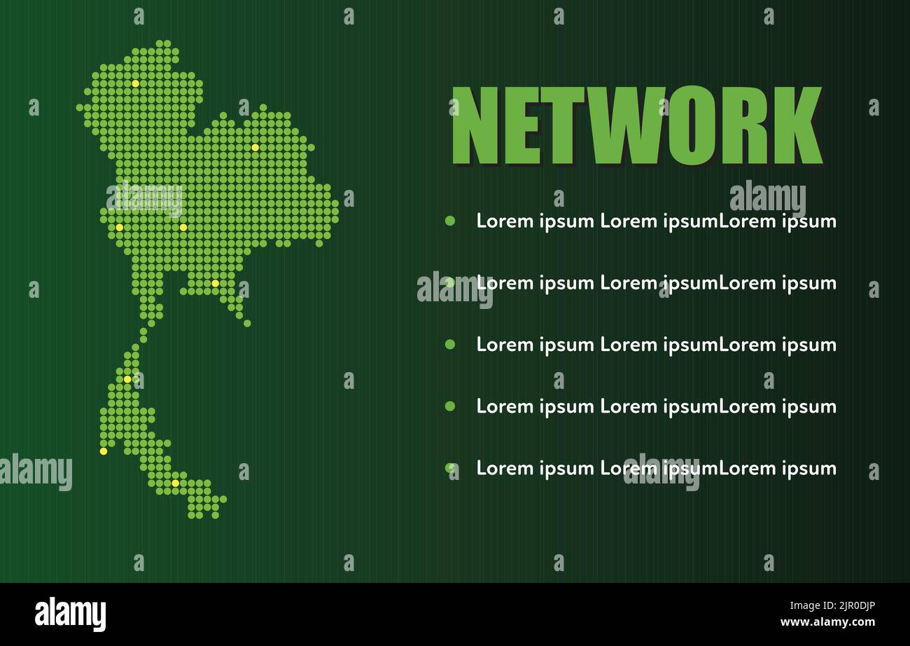 Useful infographic template. Green Map of Thailand. Abstract Map of the Thailand in the Point 