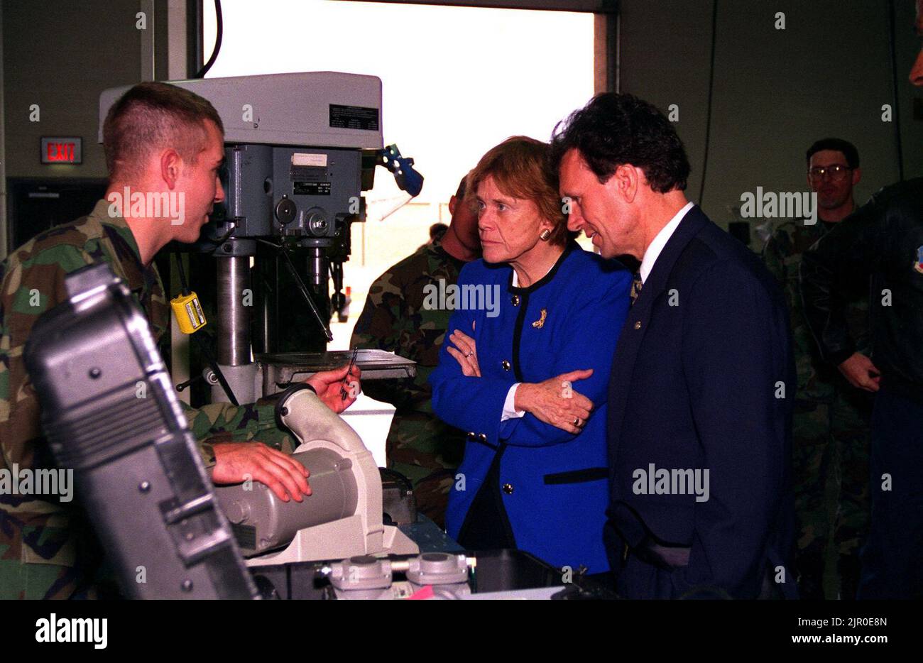 Tom Daschle and Sheila Widnall listen attentively to Ryan Page Stock Photo
