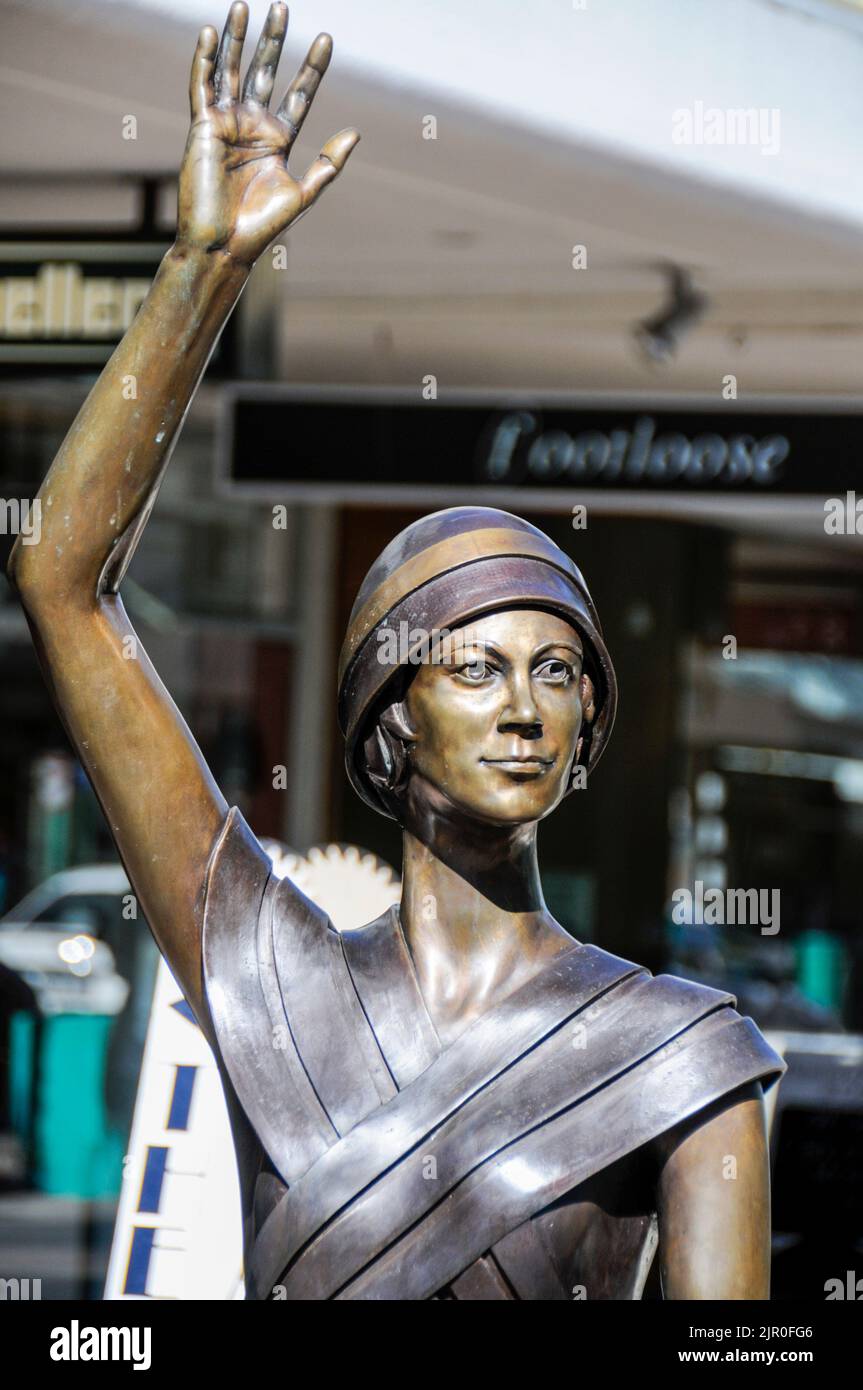 A sculpture "A Wave in Time" on Emerson Street in Napier, a coastal