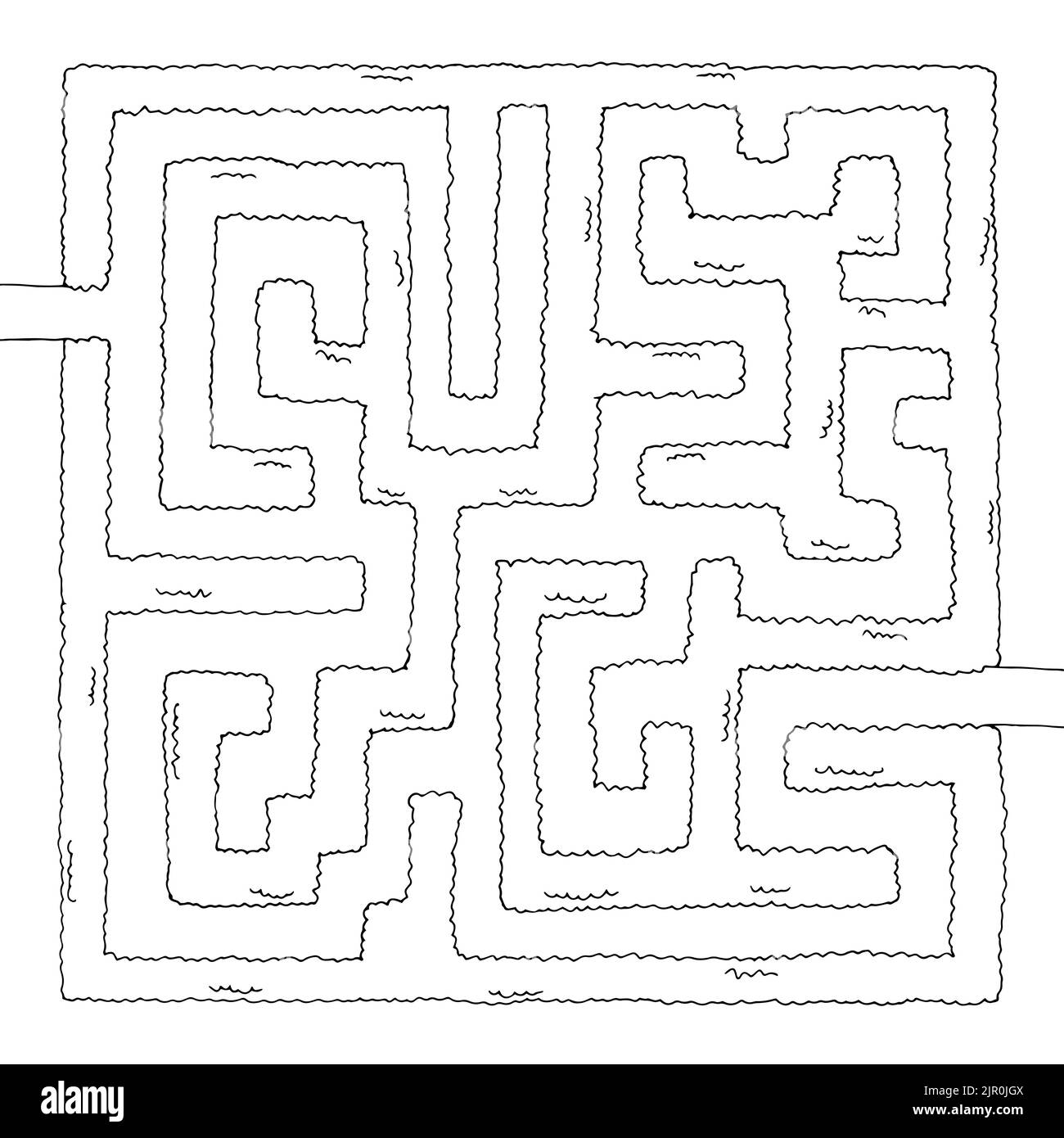 Garden maze bush graphic black white sketch top aerial view illustration vector Stock Vector