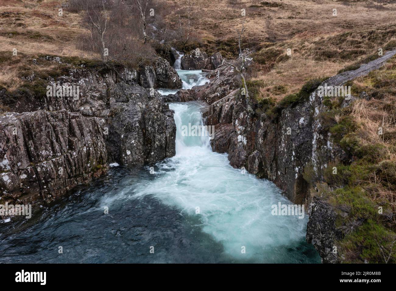 Beautiful aerial drone landscape image of vibrant River Coe flowing ...