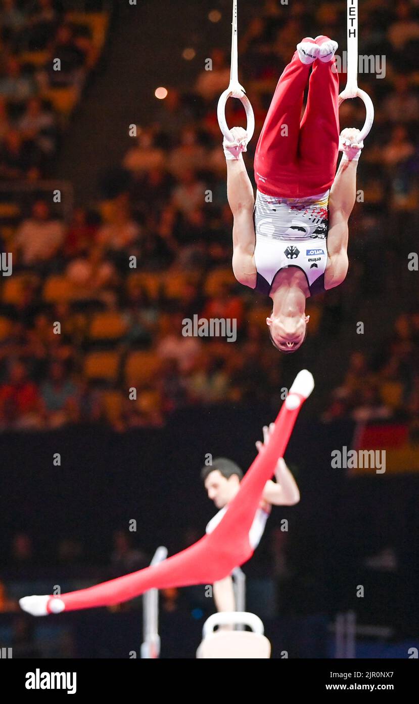 Germany, rings rotation. European Championships Munich 2022: Artistic Gymnastics, Men's finals Stock Photo