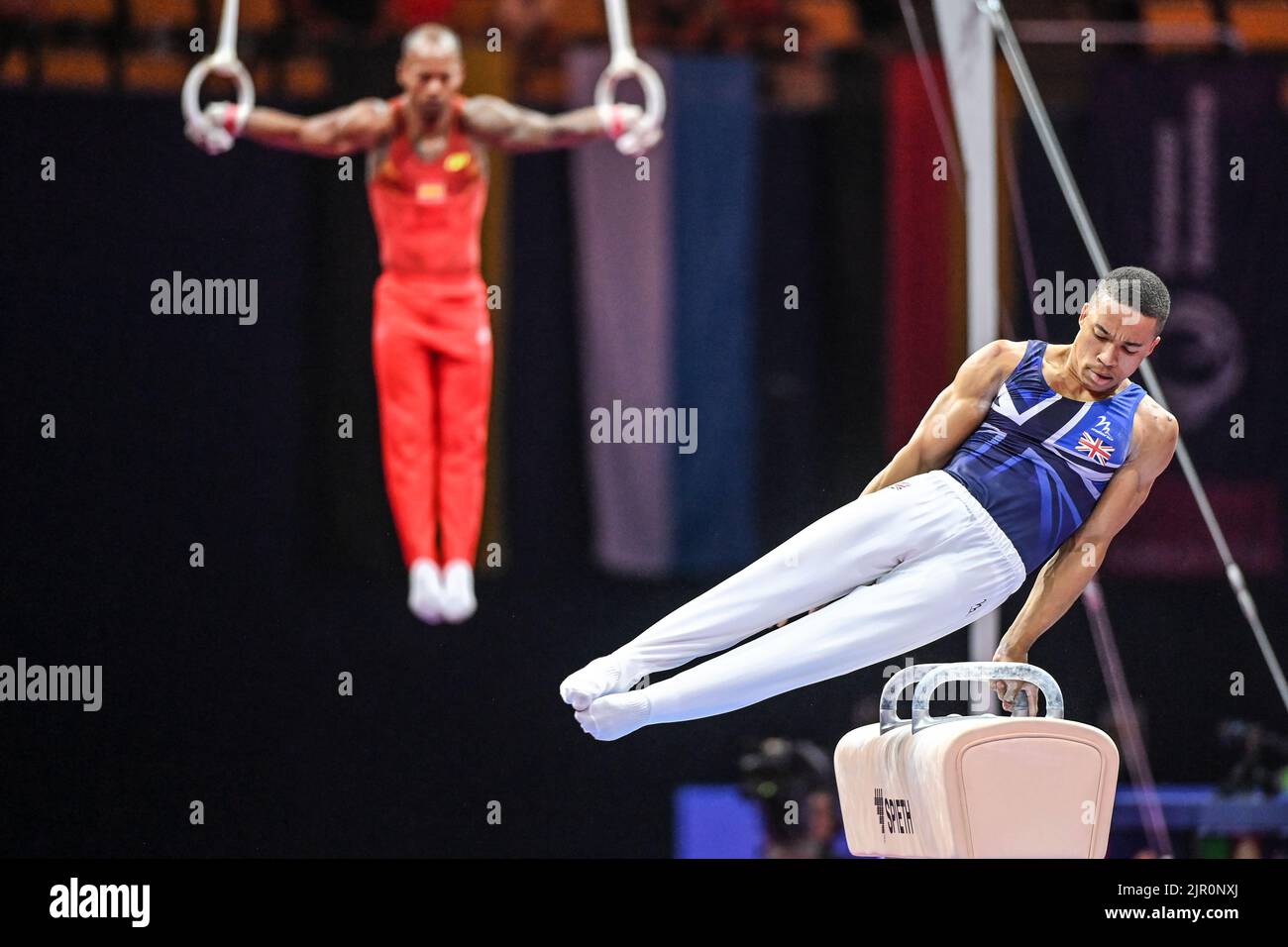 Great Britain, pommel horse rotation. European Championships Munich 2022: Artistic Gymnastics, Men's finals Stock Photo