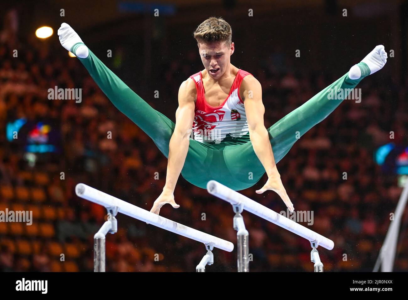 Hungary, parallel bars rotation. European Championships Munich 2022: Artistic Gymnastics, Men's finals Stock Photo