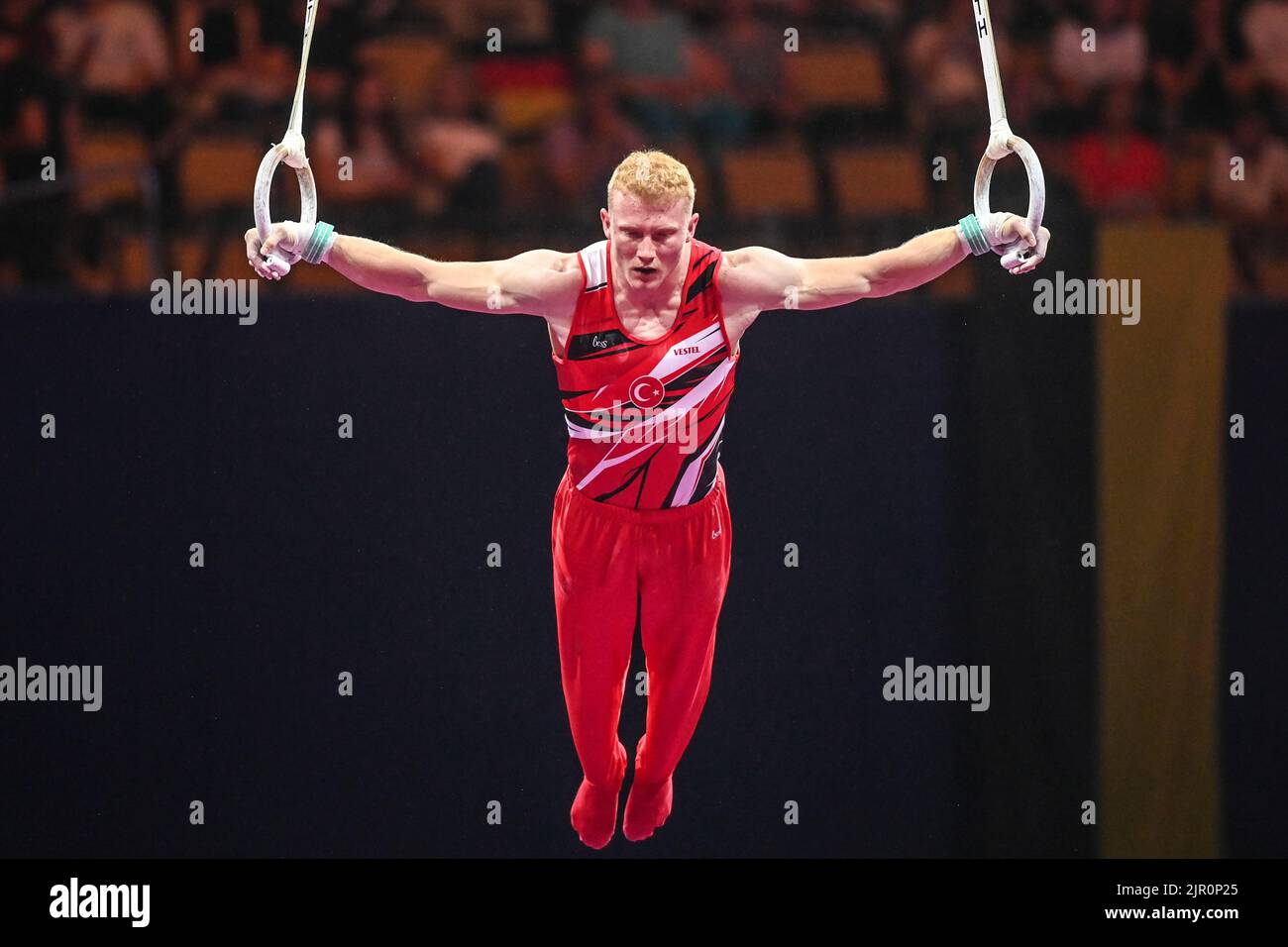 Turkey, rings rotation. European Championships Munich 2022: Artistic Gymnastics, Men's finals. Stock Photo
