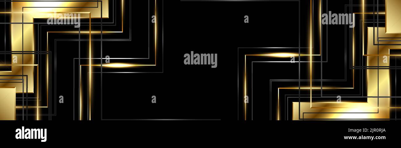 Abstract black and gold wide luxury background with geometric shapes ...