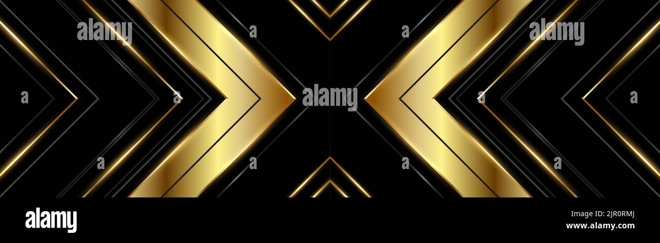 Abstract luxury black and gold wide background with arrows and angles ...