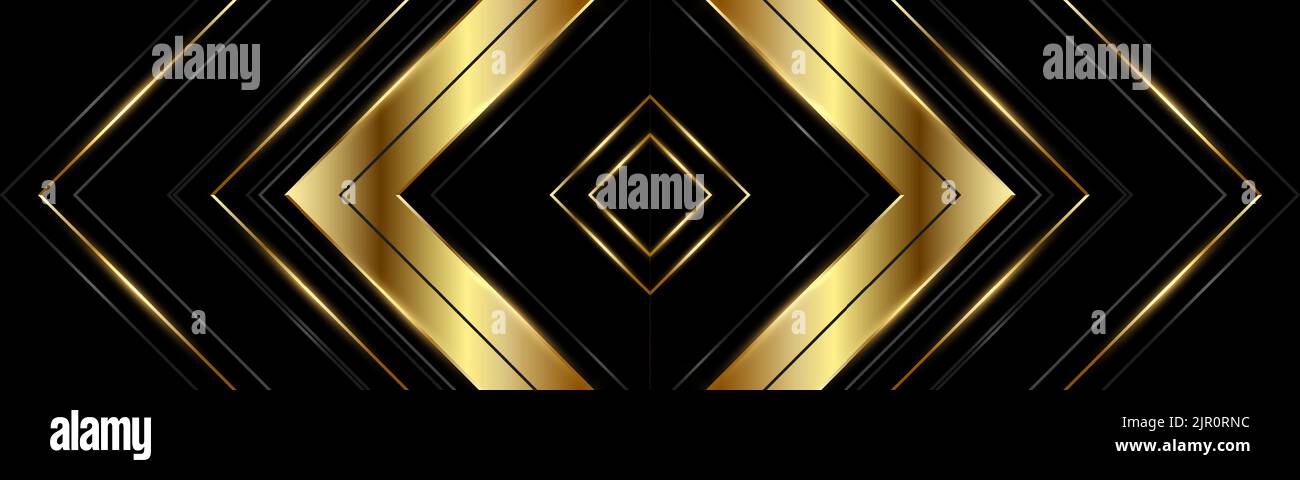 Abstract black and gold wide luxury background with golden triangles ...