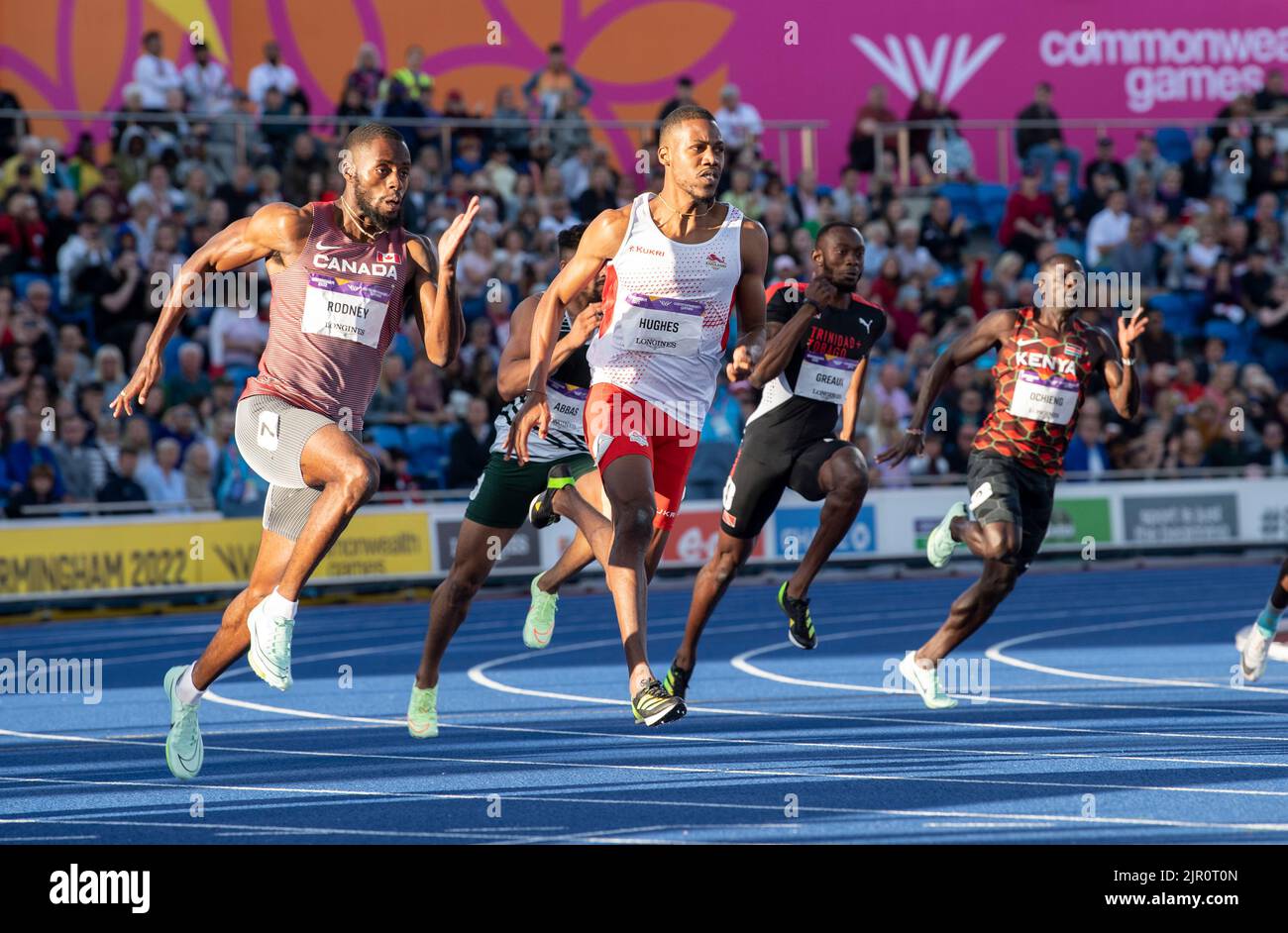 Brendon Rodney and Zharnel Hughes competing in the men’s 200m semi