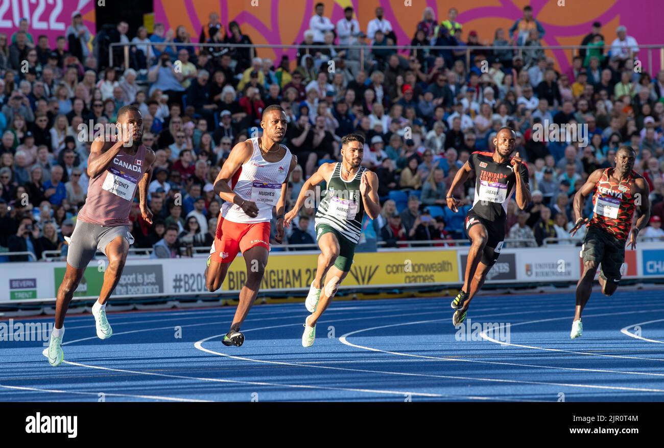 Brendon Rodney, Zharnel Hughes and Shajar Abbas competing in the men’s
