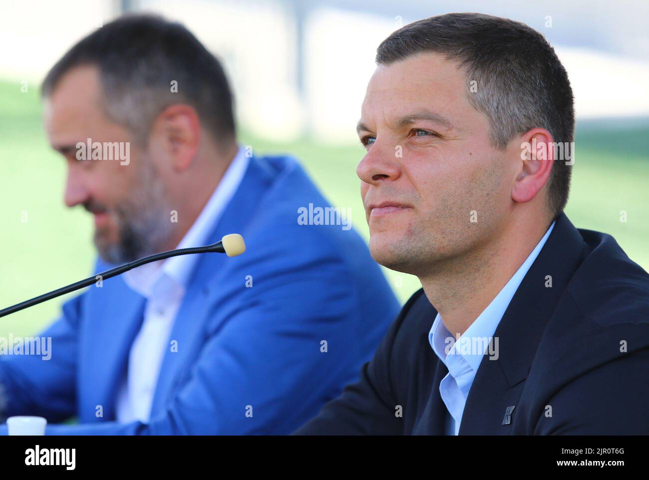 Kovalivka, Kyiv Oblast, Ukraine - September 2, 2020: Andrii Zasukha, President of FC Kolos Kovalivka, during official opening of renovated Kolos Stadium in Kovalivka village Stock Photo