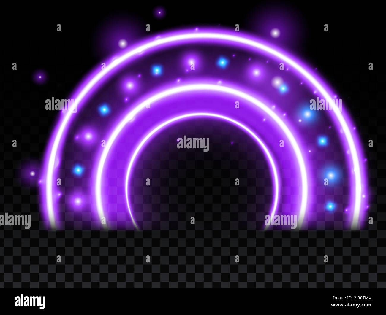 Purple magic arc. Abstract magic light effect. Luminous neon arch lines