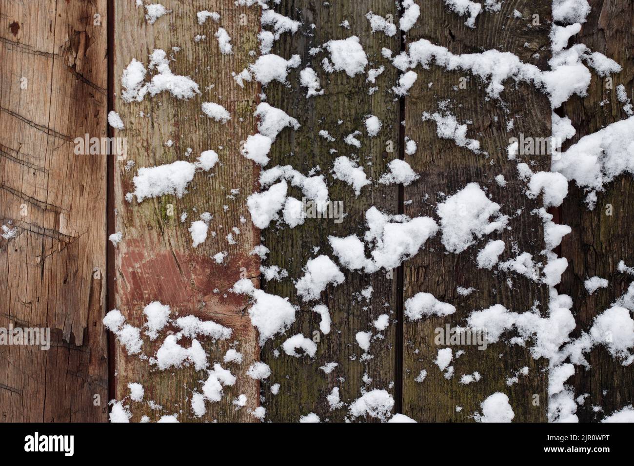 Old wooden fence background covered with snow Stock Photo - Alamy