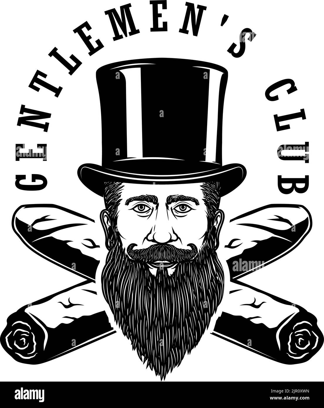 Gentlemens club. Gentleman with crossed cigars. Design element for