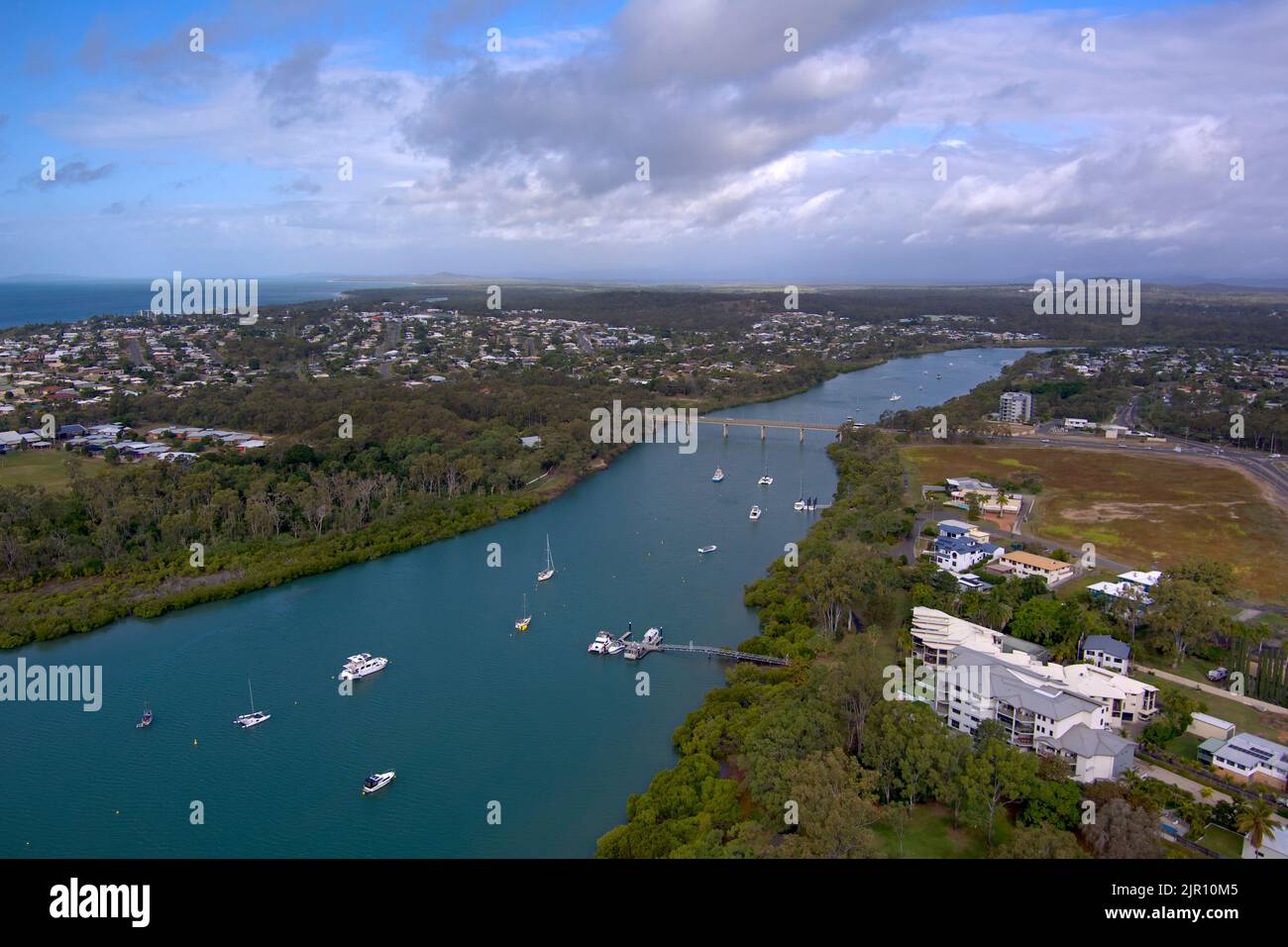 Aerial of Boyne River looking across to Tannum Sands from Boyne Island