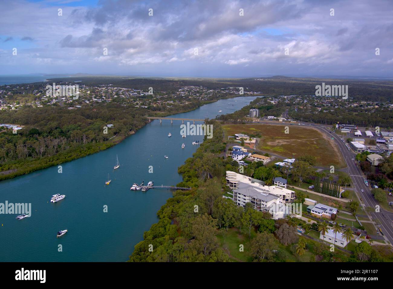 Aerial of Boyne Island near Gladstone Queensland Australia Stock Photo