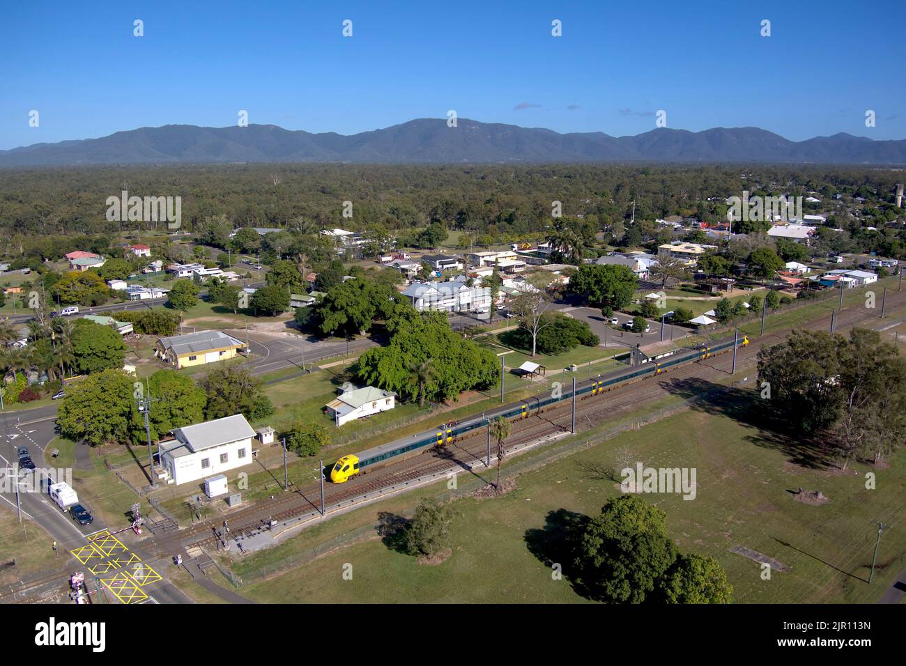 Aerial of Queensland Rail Travel Tilt Train at Miriam Vale Queensland