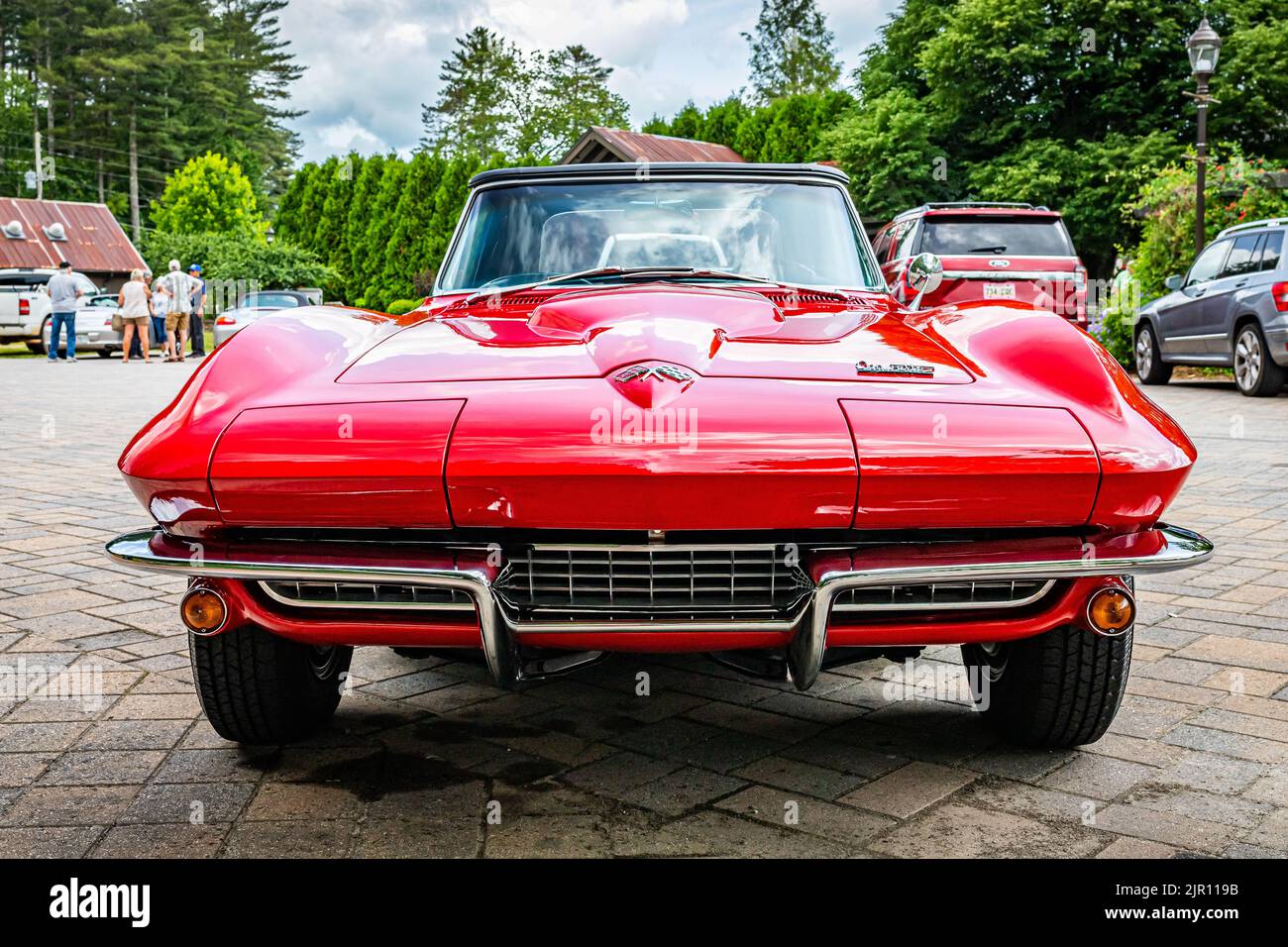 Highlands, NC June 10, 2022 Low perspective front view of a 1966 Chevrolet Corvette Stingray