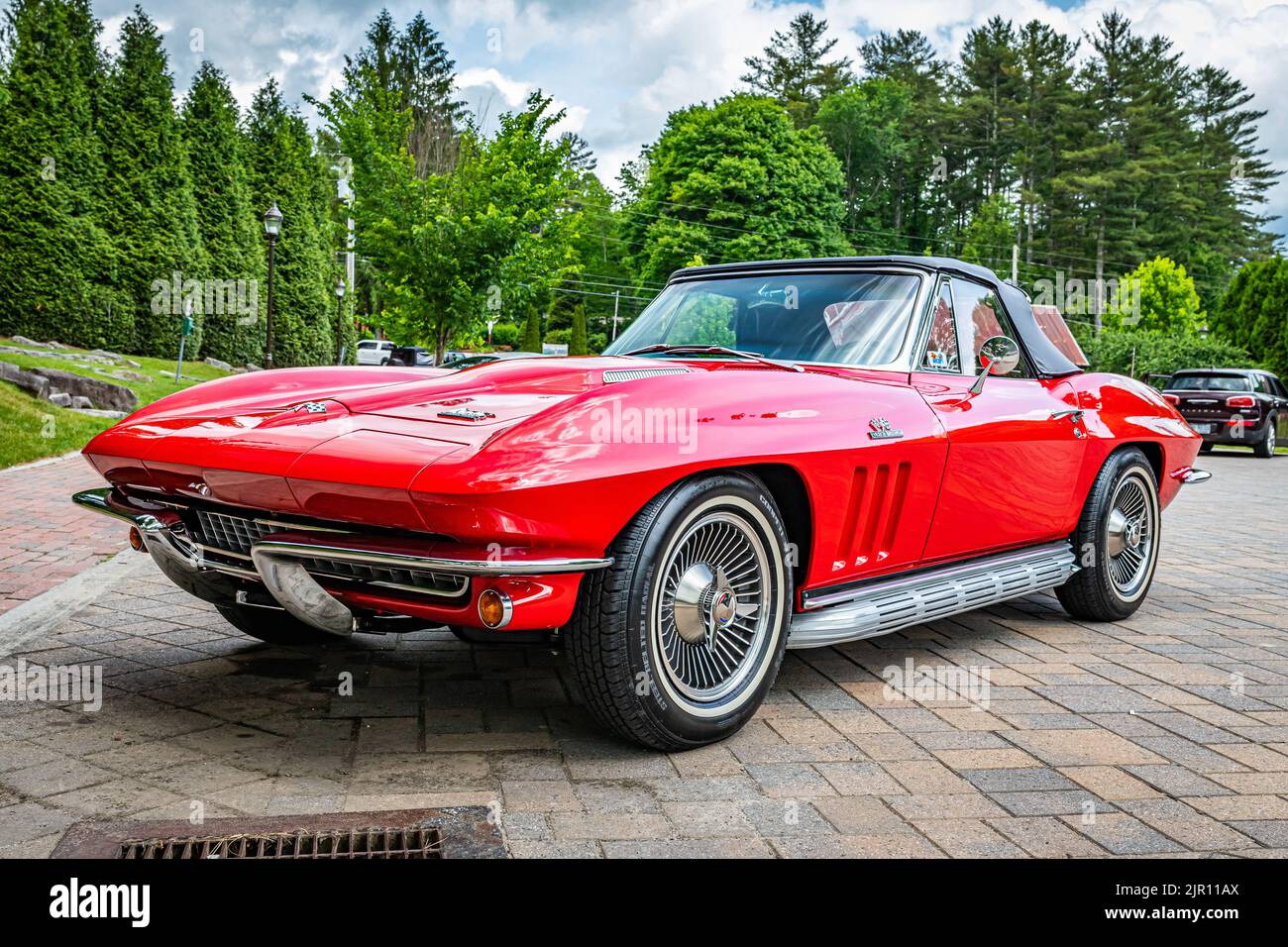 Highlands, NC June 10, 2022 Low perspective front corner view of a 1966 Chevrolet Corvette
