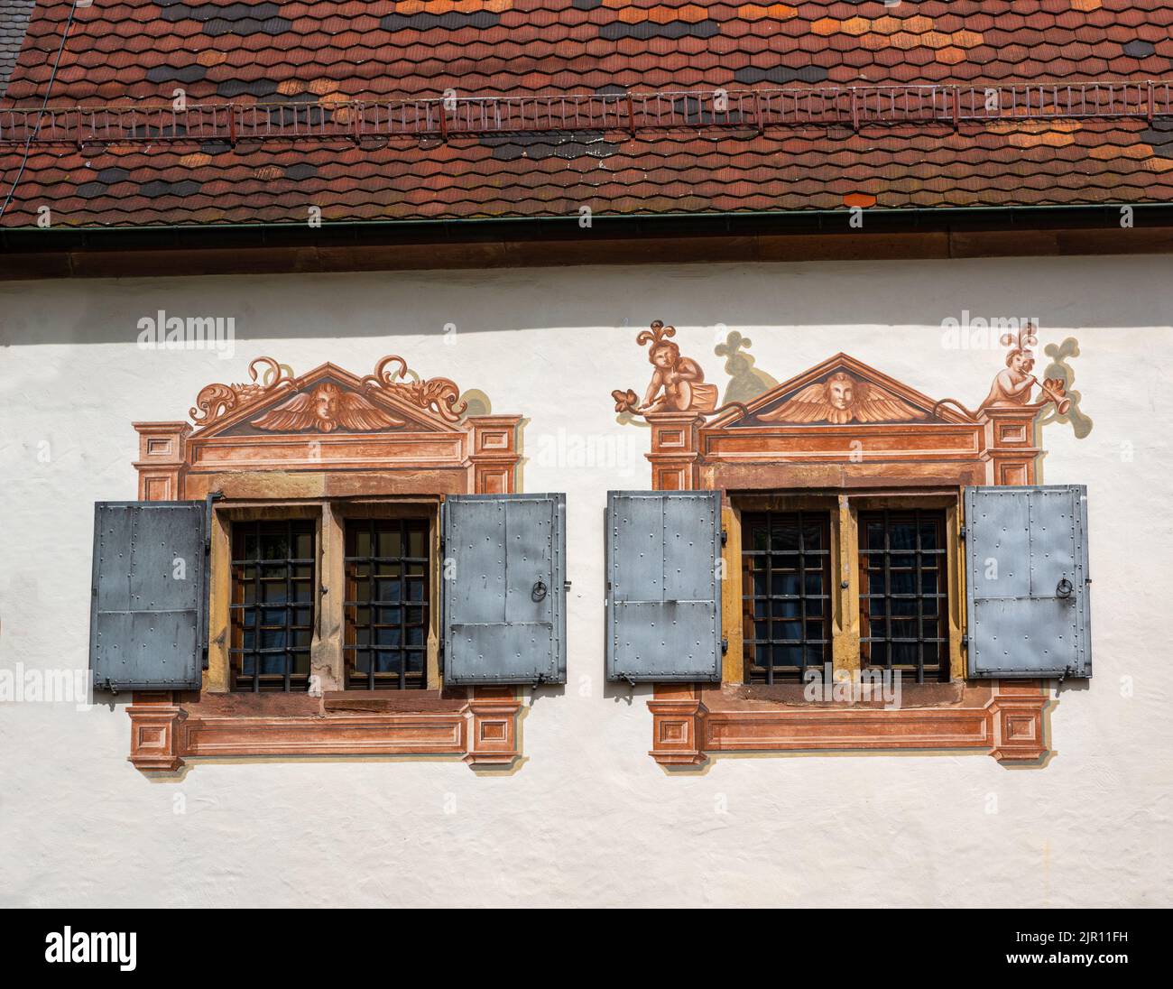 Beautiful old windows at the court arbor (Gerichtslaube) behind the old town hall in Freiburg. Baden Wuerttemberg, Germany, Europe Stock Photo