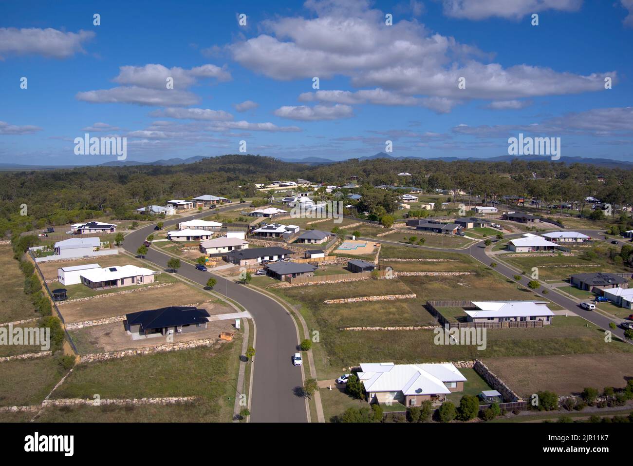 Aerial of urban development Broadacre on the coast south of Tannum Sands Queensland Australia