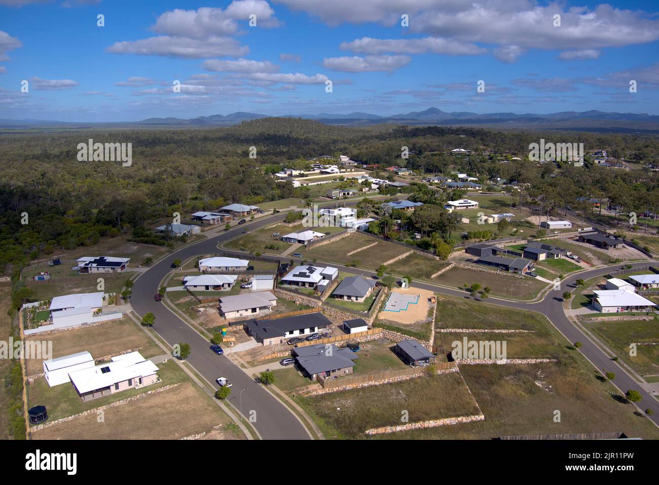 Aerial of urban development Broadacre on the coast south of Tannum Sands Queensland Australia Stock Photo
