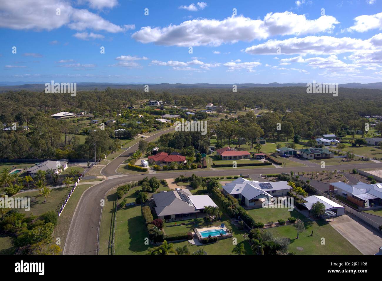 Aerial of urban development Broadacre on the coast south of Tannum Sands Queensland Australia