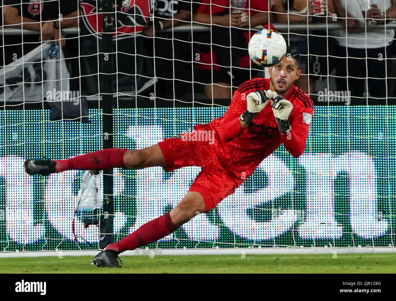 WASHINGTON, DC, USA - 20 AUGUST 2022: D.C. United goalkeeper Rafael Romo (1) makes a save during a MLS match between D.C United and the Philadelphia Union on August 20, 2022, at Audi Field, in Washington, DC. (Photo by Tony Quinn-Alamy Live News) Stock Photo