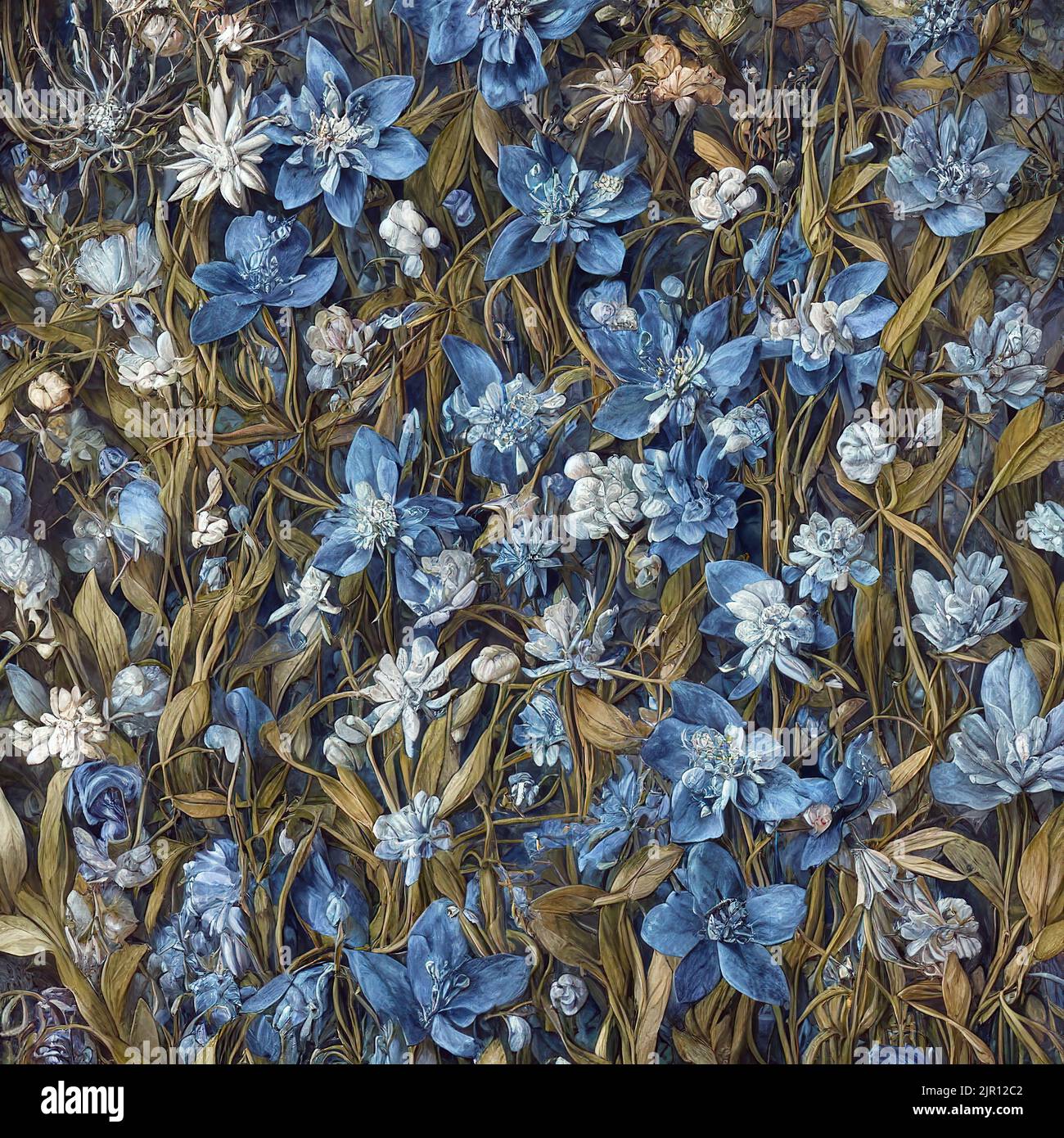 Illustration of beautifull orange and blue wild flower background Stock Photo