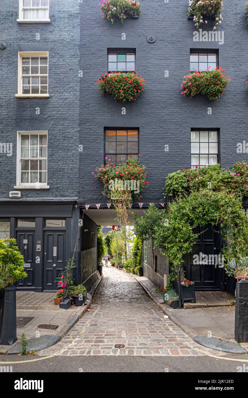 Warren Mews, a cobbled culdesac approached through an entrance under