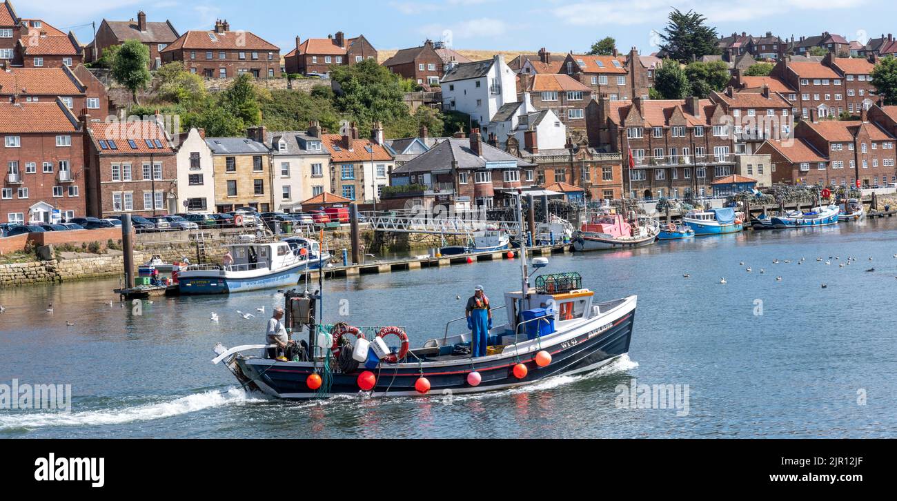 Fishing Coble WY93 Arkane entering Whitby Harbour, Whitby, North