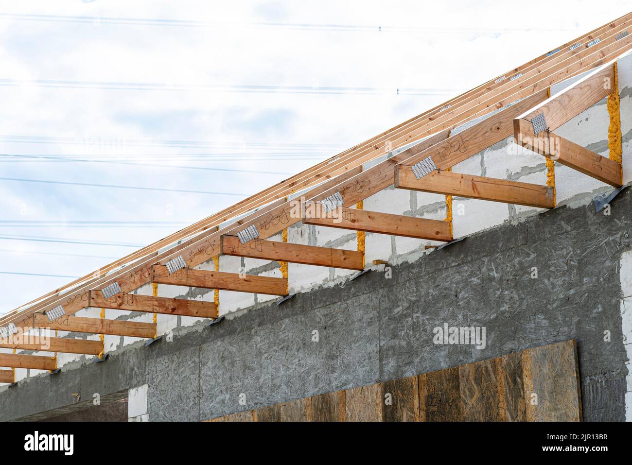 Roof trusses not covered with ceramic tiles on a single-family house ...