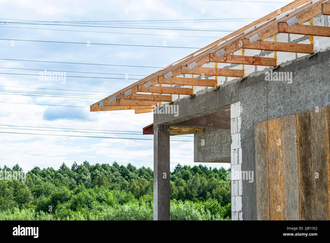 Roof trusses not covered with ceramic tiles on a single-family house ...