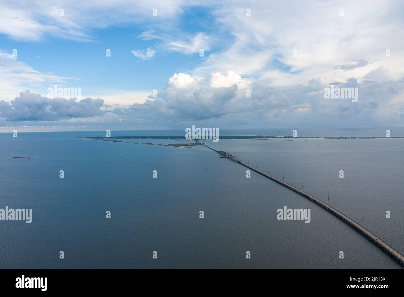 Aerial view of the Dauphin Island bridge on the Alabama Gulf Coast