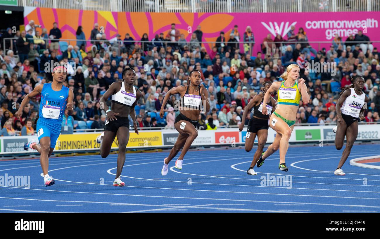 Hima Das, Christine Mboma and Ella Connolly competing in the women’s
