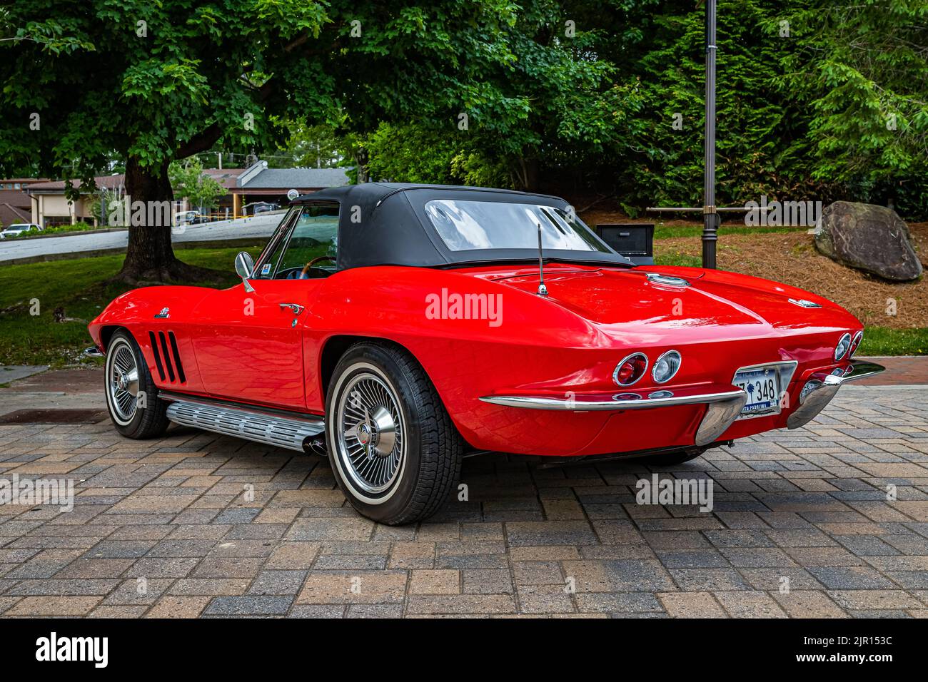 Highlands, NC June 10, 2022 Low perspective rear corner view of a 1966 Chevrolet Corvette