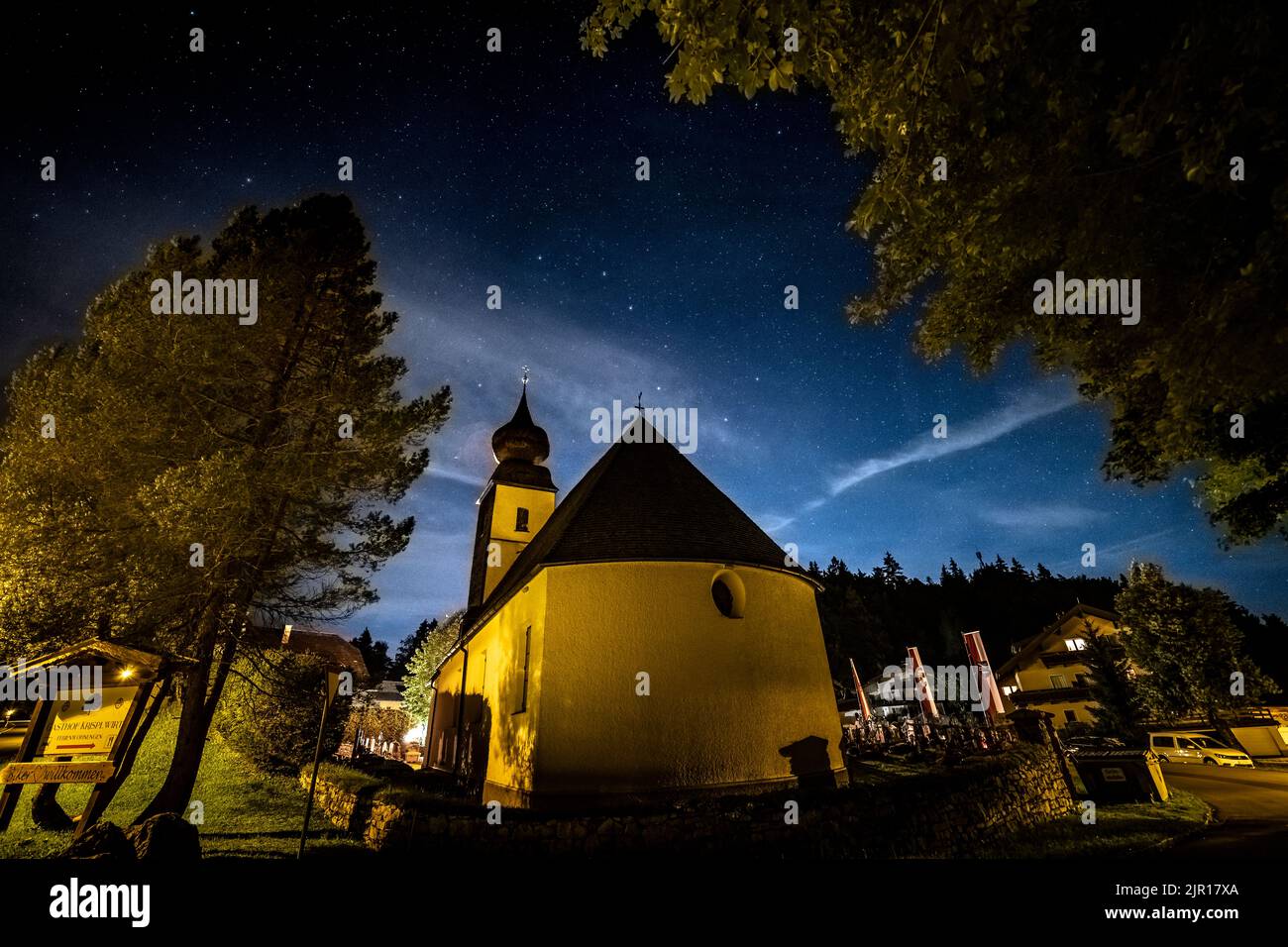 Nightscape of Krispl parish church in Austria Stock Photo