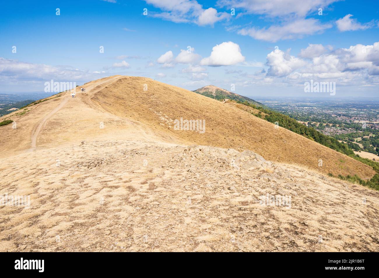 Very dry landscape on the Malvern Hills, Worcestershire, summer 2022 Stock Photo