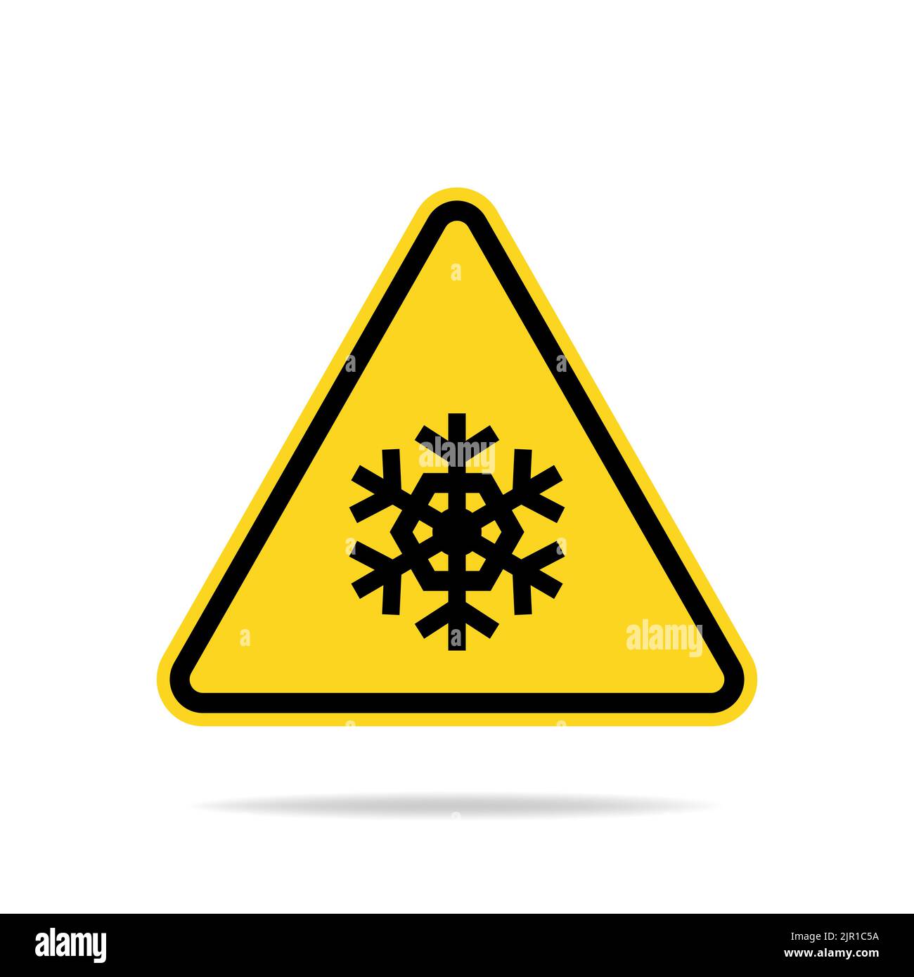 Snow warning sign. Triangle warning sign of snow with a snowflake