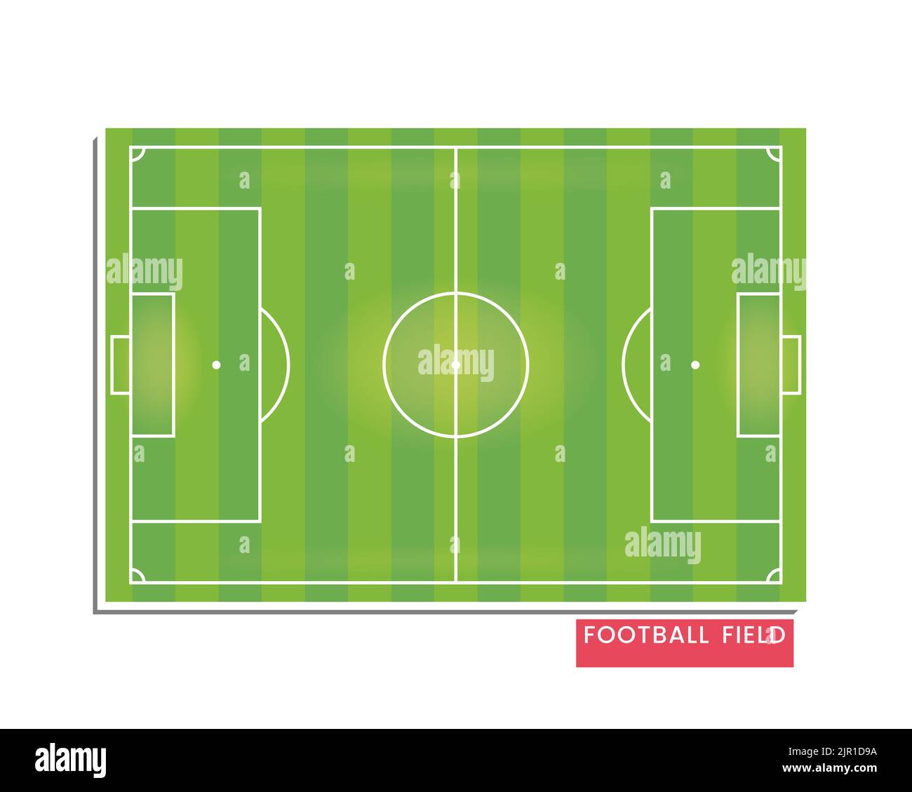 Football field. Top-down view of a European football field is isolated on a white background. Vector illustration of a soccer field. Stock Vector