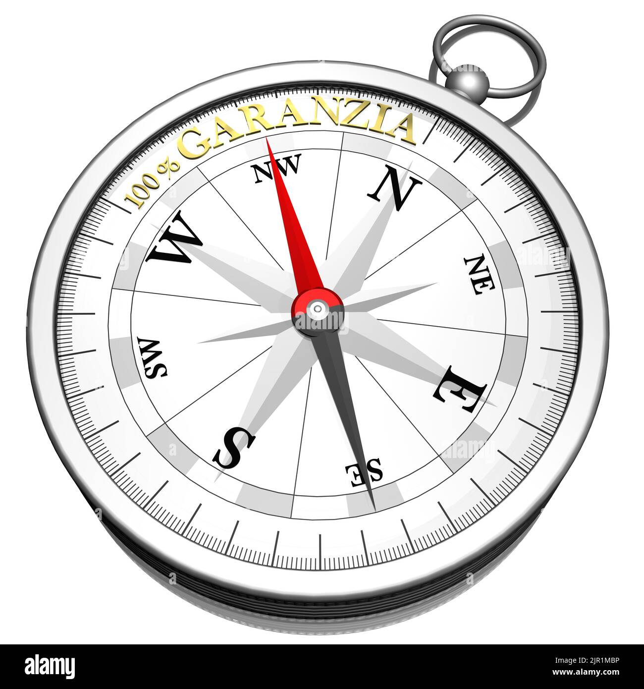 3D illustration. Compass isolated on white background with guarantee ...