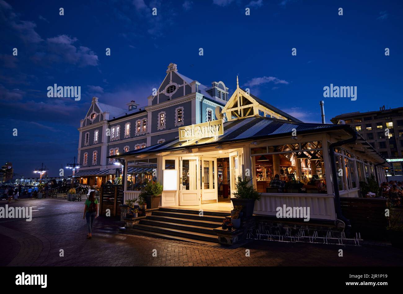 The Cape Town V&A Waterfront in the evening with illuminated