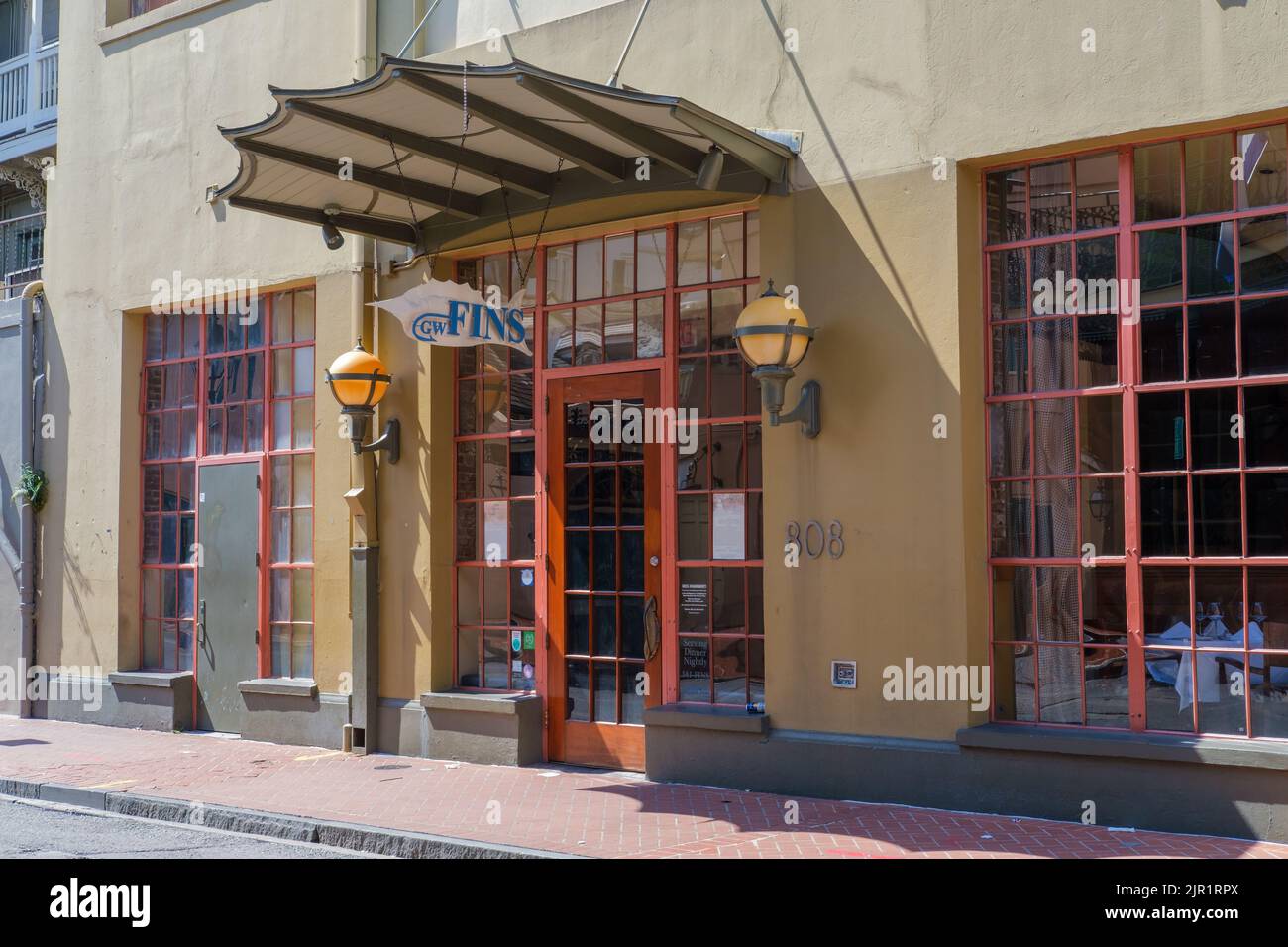 NEW ORLEANS, LA, USA - AUGUST 20, 2022: Front of G.W. Fins Restaurant on Bienville Street in the French Quarter Stock Photo