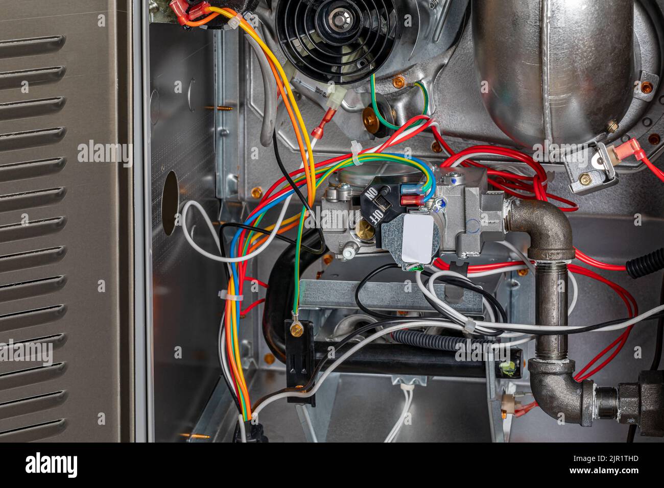 Furnace gas valve. HVAC maintenance, repair, service and installation concept. Stock Photo
