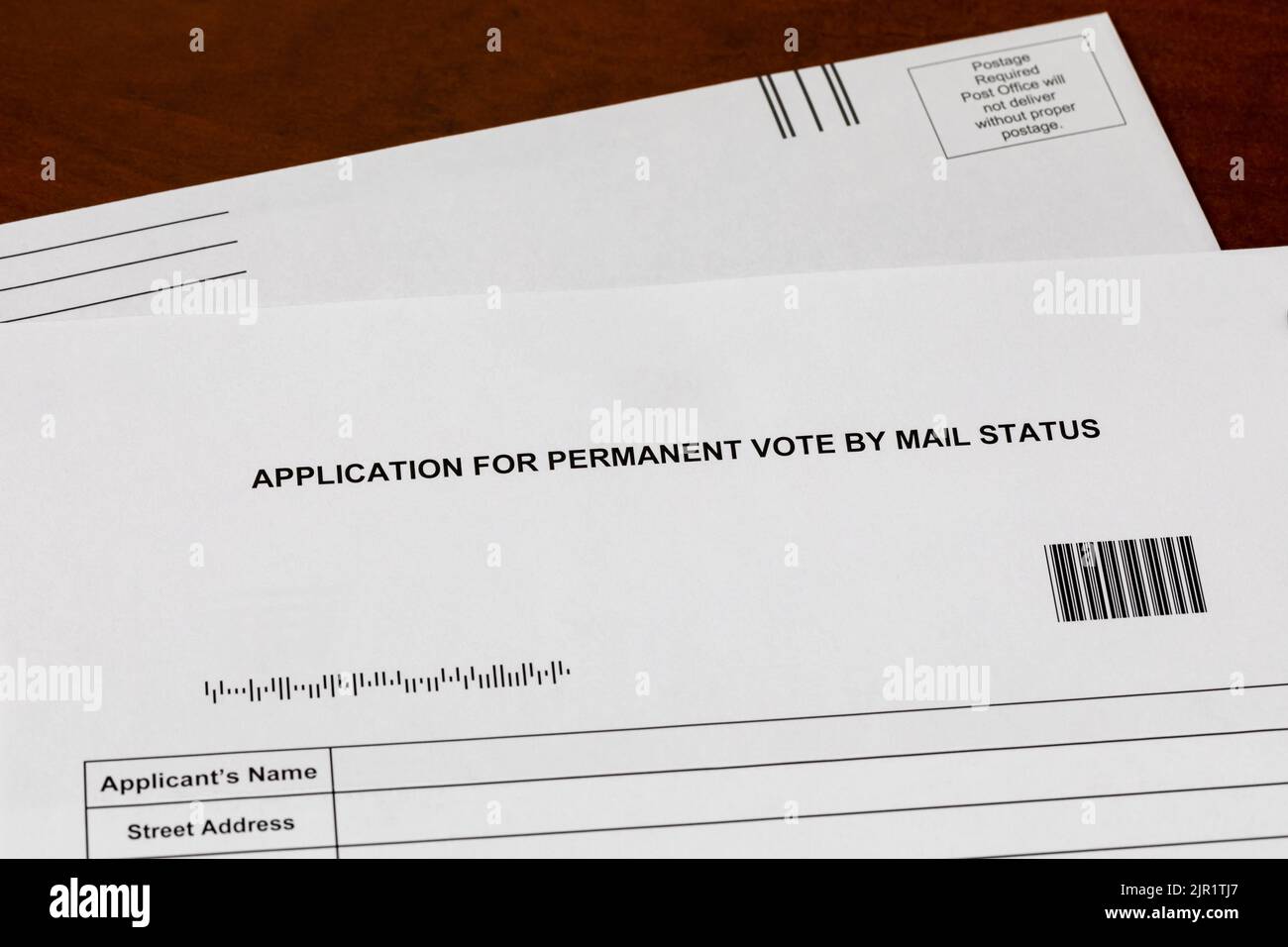 Permanent absentee vote by mail application form. Election fraud, security, and right to vote concept. Stock Photo