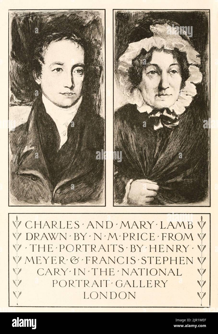 PORTRAITS OF CHARLES AND MARY LAMB DRAWN BY N M PRICE FROM THE PORTRAITS BY HENRY MEYER and FRANCIS STEPHEN CARY IN THE NATIONAL PORTRAIT GALLERY LONDON from the book ' Tales from Shakespeare ' by William Shakespeare edited by Charles and Mary Lamb Illustrated by Norman M. Price Publisher New York : Scribner ; London : T.C. & E.C.  Jack in 1915 Stock Photo
